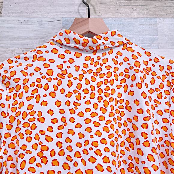 J MCLAUGHLIN Catalina Cloth Button Up Shirt White Orange Leopard Womens Small - Picture 6 of 8